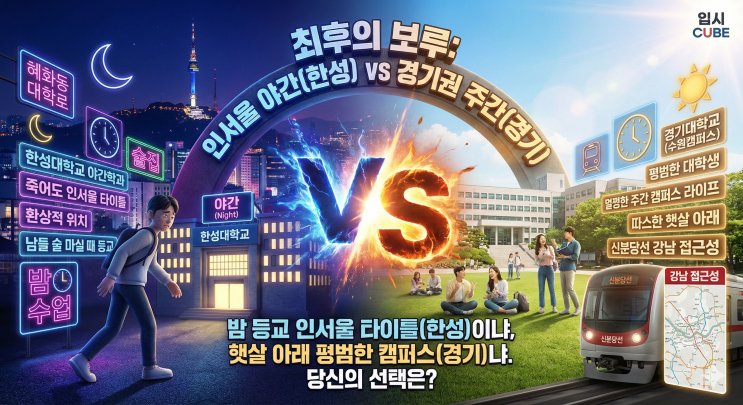 [인서울 막차] 한성대 야간학과 vs 경기대(수원) 주간학과, '서울의 밤을 걷는 자'냐 '경기도의 태양을 즐기는 자'냐?