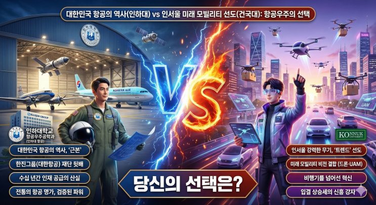 인하대 항공우주공학과 vs 건국대 기계항공공학부, '하늘의 오리지널'이냐 '서울의 스마트 모빌리티'냐?