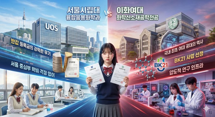 서울시립대 융합응용화학 vs 이화여대 화학신소재공학, '반 값 등록금의 효용'이냐 '여대 공학의 자존심'이냐?