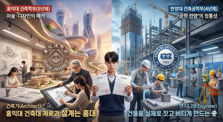 홍익대 건축학부 vs 한양대 건축공학부, '설계하는 예술 가'냐 '시공하는 엔지니어'냐?