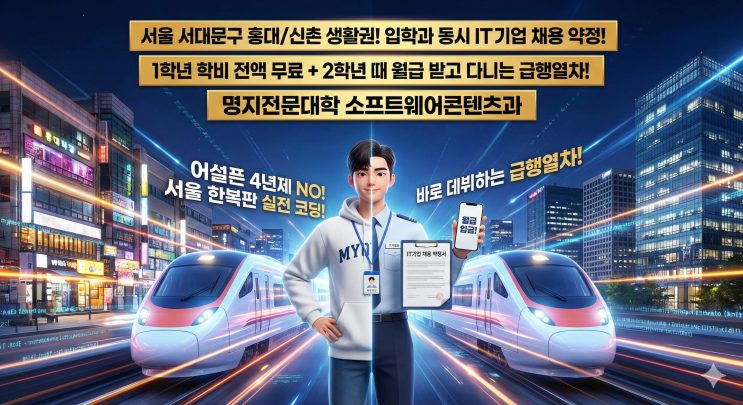 인서울 캠퍼스 라이프 + IT 개발자 데뷔. 가성비 끝판왕. — 명지전문대학 소프트웨어콘텐츠과(조기취업형 계약학과)