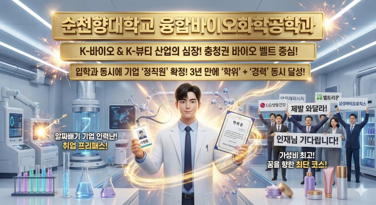 의대 못 갔다고 울지 마라. 'K-바이오' 핵심 인재로 모셔가는 특급 열차 - <순천향대학교 융합바이오화학공학과> (조기취업형 계약학과) 아웃서울 유망학과